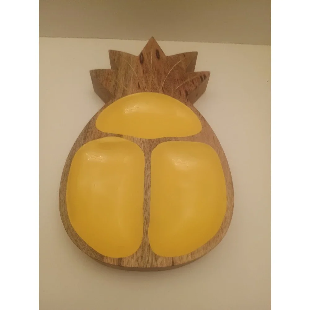 Vintage Pineapple Serving Dish Wooden Appetizer Plate 3 Sections 12 X 7